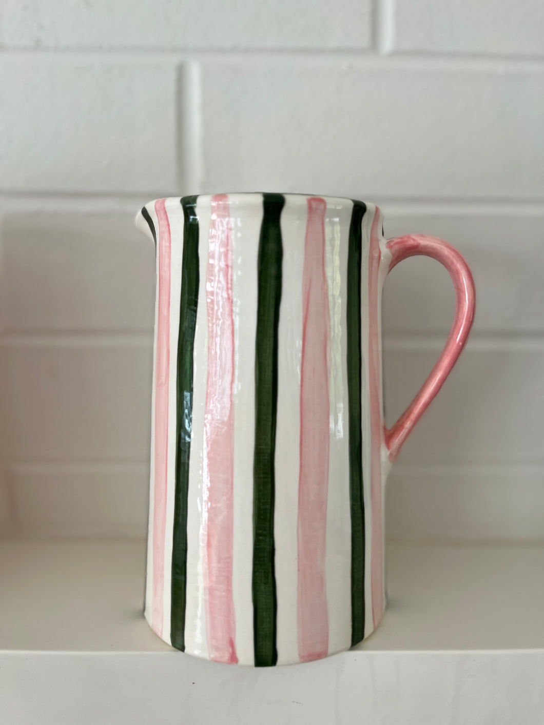 Handmade green/pink stripe Jug