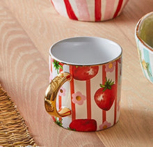 Load image into Gallery viewer, Strawberry mug pink flowers ceramic 
