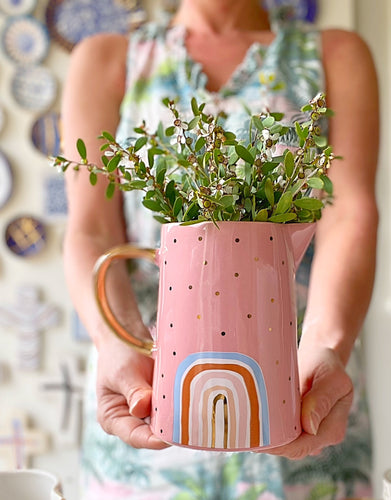 Jug pink rainbow ceramic 