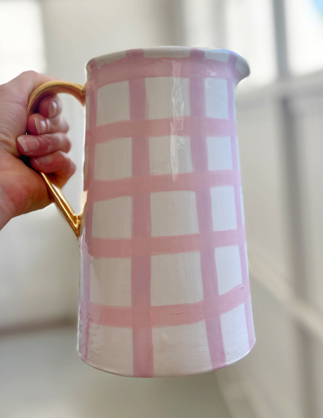 Large pink tartan jug