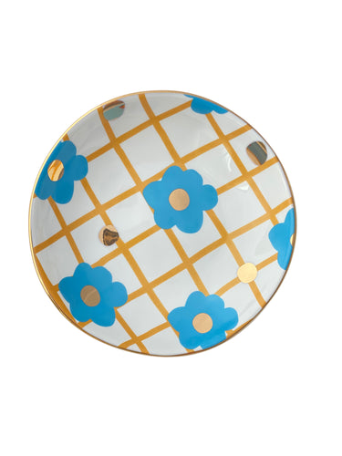Trinket bowl flowers blue ceramics