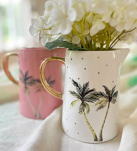 Ceramics gifts pink white palm tree gold jug