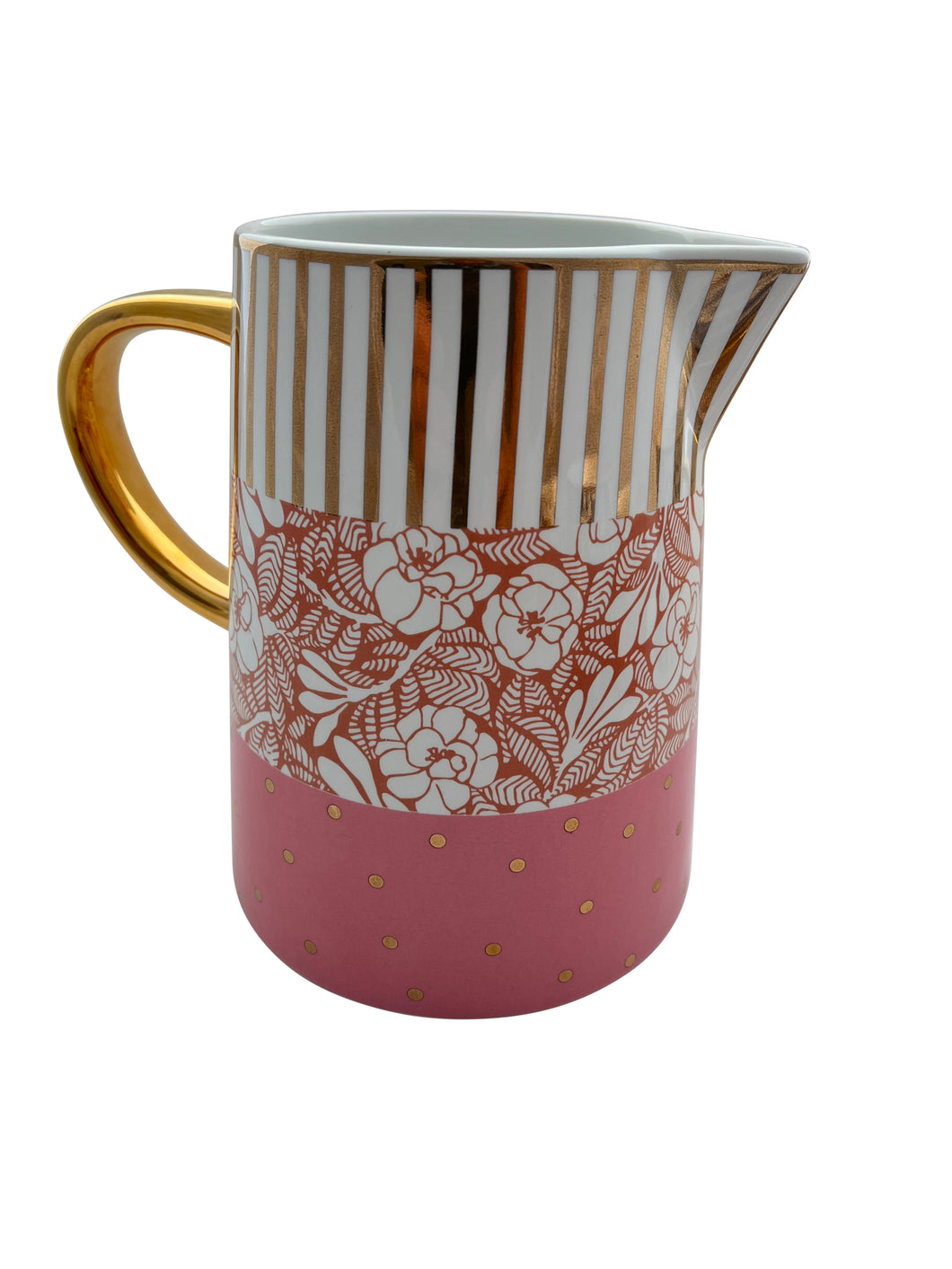 Pink jug flowers gold ceramic 