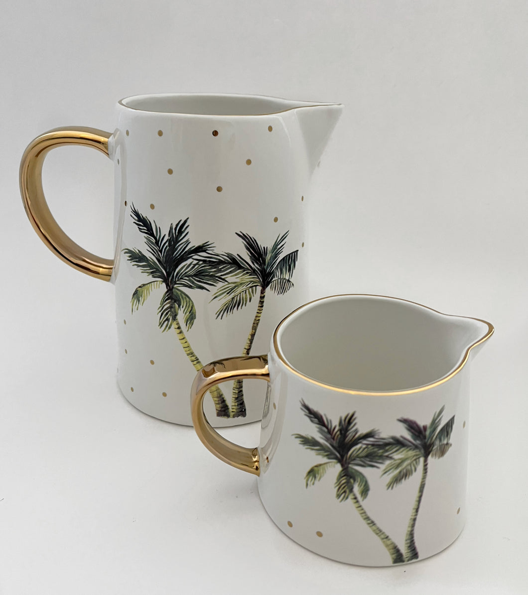 White Tropical Palm large jug & mini jug