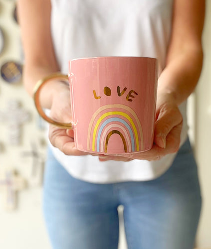 Mug ceramic rainbow pink love