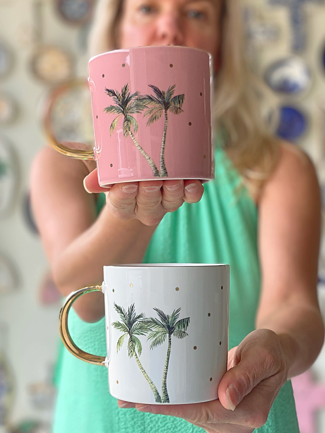 Set of 2 Pink & White Tropical Palm Mug