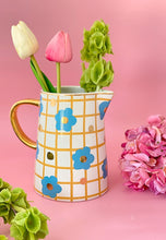 Load image into Gallery viewer, Jug blue flowers gold ceramic 

