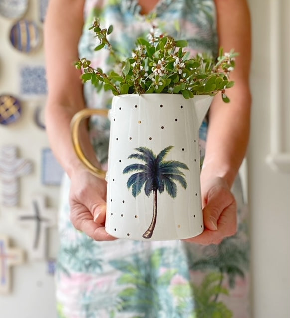 White palm tree jug ceramic 